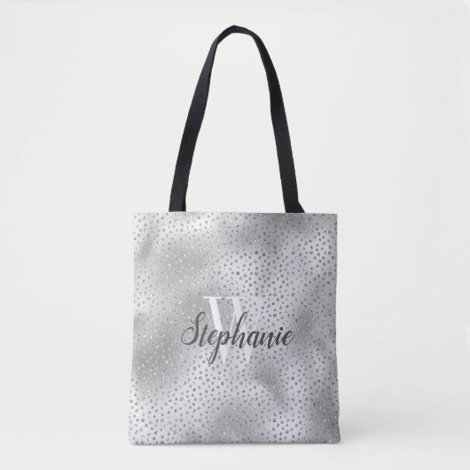 Silver Diamond Glitzer Confetti Muster Monogram Tasche (Vorderseite)