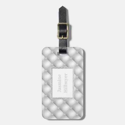 SILVER DIAMOND GLITZER CUSTOM LUGGAGE TAG GEPÄCKANHÄNGER (Vorderseite vertikal)