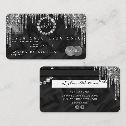 Silver Diamond Monogram Visitenkarte (Vorne/Hinten)