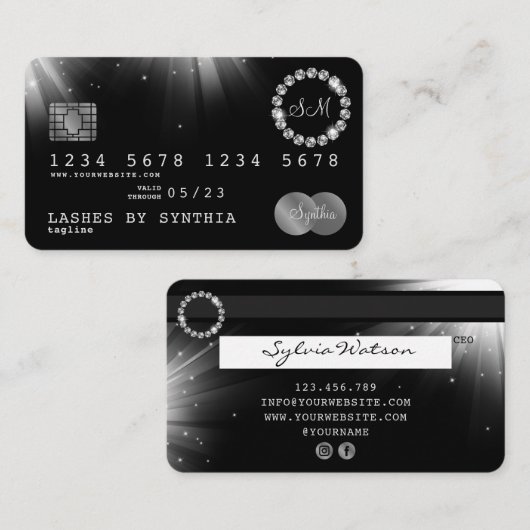 Silver Diamond Monogram Visitenkarte (Vorne/Hinten)