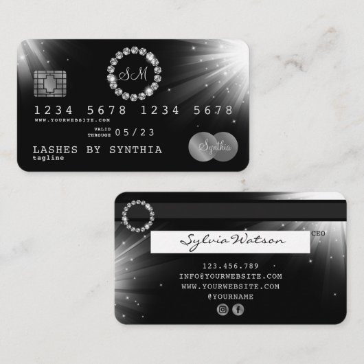 Silver Diamond Monogram Visitenkarte (Vorne/Hinten)