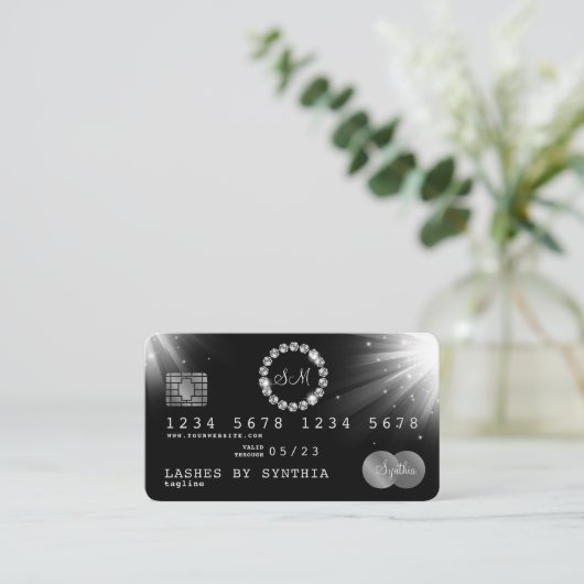 Silver Diamond Monogram Visitenkarte (Stehend Vorderseite)