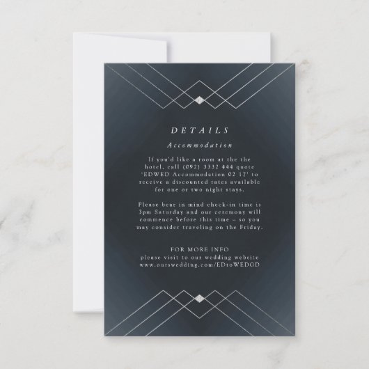 Silver Diamond Navy Geometric Deko Gatsby Wedding RSVP Karte (Vorderseite)
