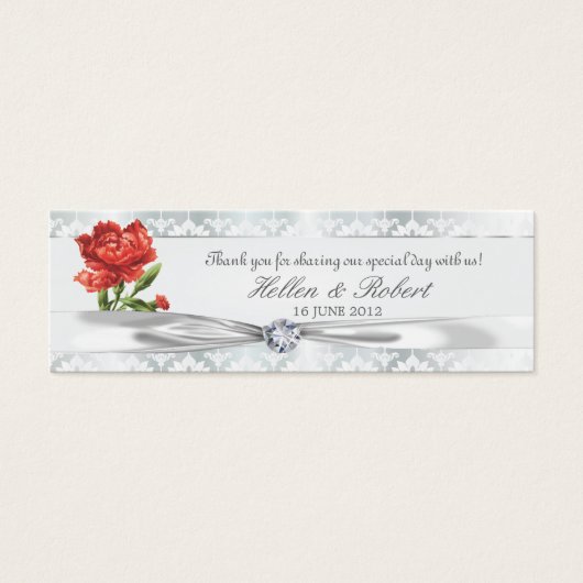 Silver Diamond & Red Blume Elegante Gefallen Tag (Vorderseite)