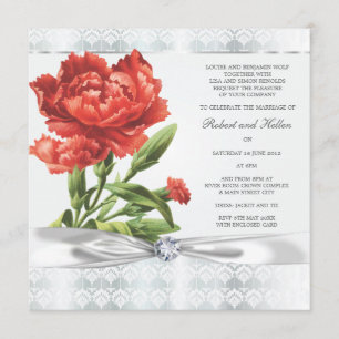 Silver Diamond & Red Blume Hochzeit Einladung