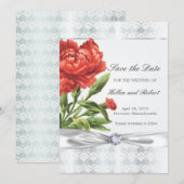 Silver Diamond & Red Blume Save the Date elegant (Vorne/Hinten)