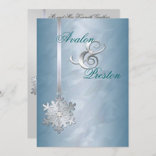 Silver Diamond Schneeflocke Aquamarin Foil Einladu Einladung (Vorne/Hinten)