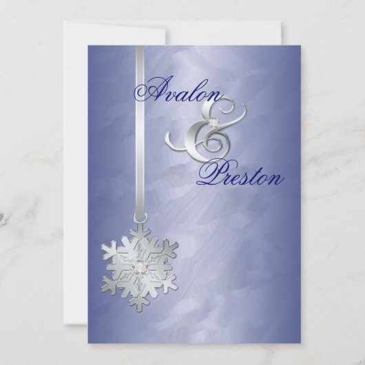 Silver Diamond Snowflake Blauer Foil Einladung (Vorderseite)