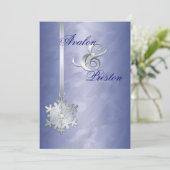 Silver Diamond Snowflake Blauer Foil Einladung (Stehend Vorderseite)
