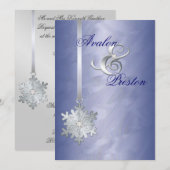 Silver Diamond Snowflake Blauer Foil Einladung (Vorne/Hinten)