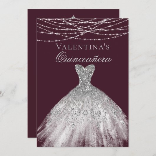 Silver Diamond Sparkkleid Quinceanera Einladung (Vorne/Hinten)