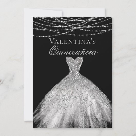 Silver Diamond Sparkkleid Quinceanera Einladung (Vorderseite)