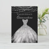Silver Diamond Sparkkleid Quinceanera Einladung (Stehend Vorderseite)