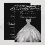 Silver Diamond Sparkkleid Quinceanera Einladung (Vorne/Hinten)