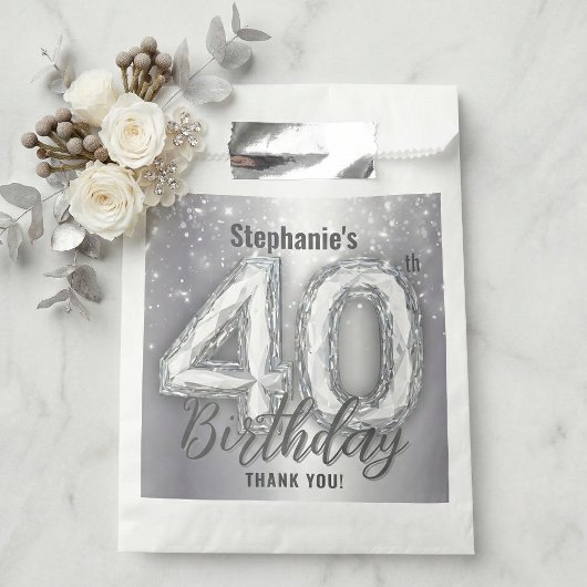 Silver Diamond Sparkle 40th Birthday Thank You Geschenktütchen
