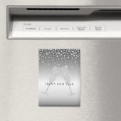 Silver Diamond Sparkle Champagne Glass New Year's Magnet (In Situ (Geschirrspüler))