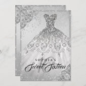 Silver Diamond Sparkle Gown 16 . Geburtstag Einladung (Vorne/Hinten)