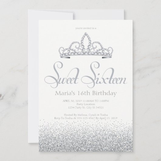 Silver & Diamonds 16 . Geburtstag Einladungen (Vorderseite)