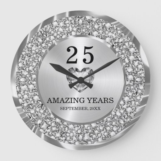 Silver Diamonds 25. Hochzeitstag Große Cl Wanduhr (Vorderseite)