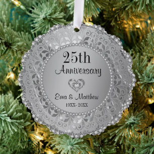 Silver Diamonds 25. Hochzeitstag Ornament Karte