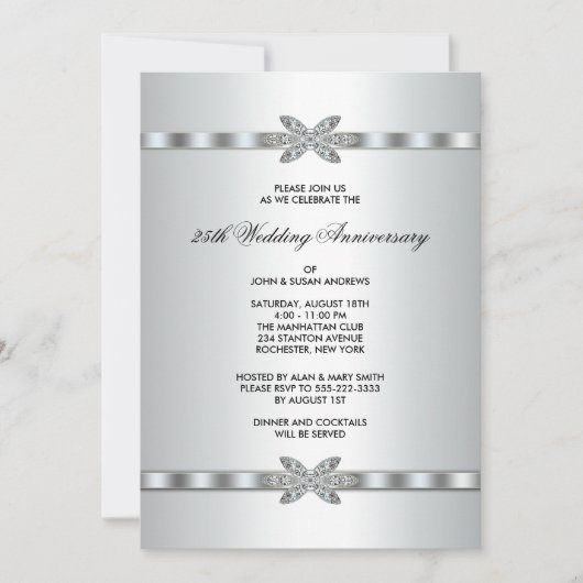 Silver Diamonds 25-jähriges Party Einladung (Vorderseite)