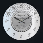Silver Diamonds 25th Wedding Anniversary Große Wanduhr<br><div class="desc">Elegant silver diamonds wedding anniversary clock.</div>