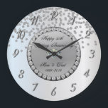 Silver Diamonds 25th Wedding Anniversary Große Wanduhr<br><div class="desc">Elegant silver diamonds wedding anniversary clock.</div>