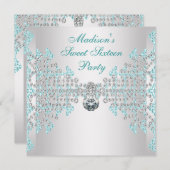 Silver Diamonds Aquamarin Blue Sweet 16 Geburtstag Einladung (Vorne/Hinten)