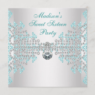 Silver Diamonds Aquamarin Blue Sweet 16 Geburtstag Einladung