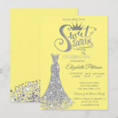 Silver Diamonds Dress,Diamonds Yellow Sweet 16  Einladung (Vorne/Hinten)