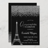 Silver Diamonds, Eiffelturm Black Quinceañera Einladung (Vorne/Hinten)