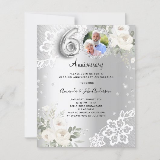 Silver Diamonds florals 60. Hochzeit Einladung (Vorderseite)