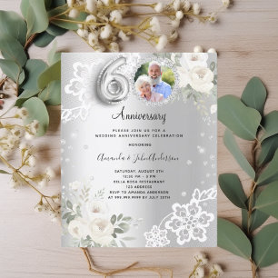 Silver Diamonds florals 60. Hochzeit Einladung
