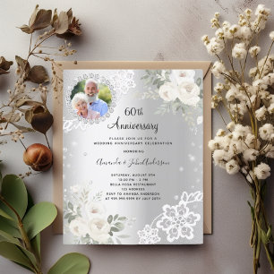 Silver Diamonds florals 60. Hochzeit Einladung