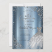 Silver Diamonds Frame Dress Quinceañera Einladung (Vorderseite)
