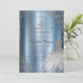 Silver Diamonds Frame Dress Quinceañera Einladung (Stehend Vorderseite)