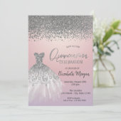 Silver Diamonds, Glitzer Dress Pink Quinceañera Einladung (Stehend Vorderseite)