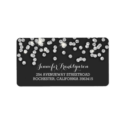 Silver Diamonds Glitzer Wedding Adressaufkleber (Vorne)