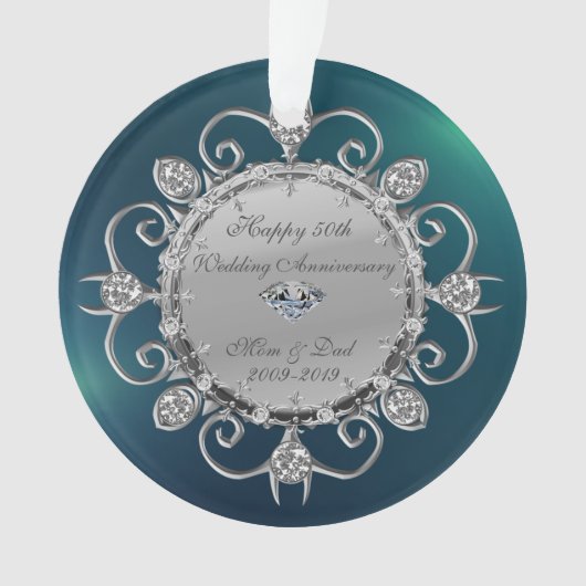 Silver Diamonds Green 50. Hochzeitstag Ornament (Vorderseite)