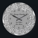 Silver Diamonds Heart 2 Large Clock Große Wanduhr<br><div class="desc">Encrusted diamonds and silver heart ( image not real or fake diamonds).</div>