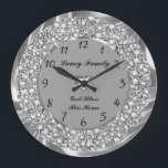 Silver Diamonds Heart 2 Large Clock Große Wanduhr<br><div class="desc">Encrusted diamonds and silver heart ( image not real or fake diamonds).</div>