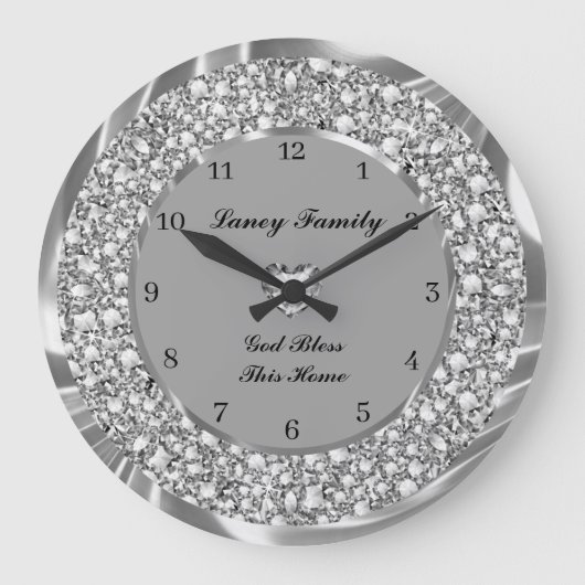 Silver Diamonds Heart Large Clock Große Wanduhr (Vorderseite)