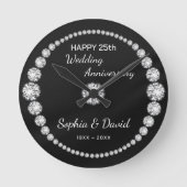 Silver Diamonds Look Runde Wanduhr (Vorderseite)