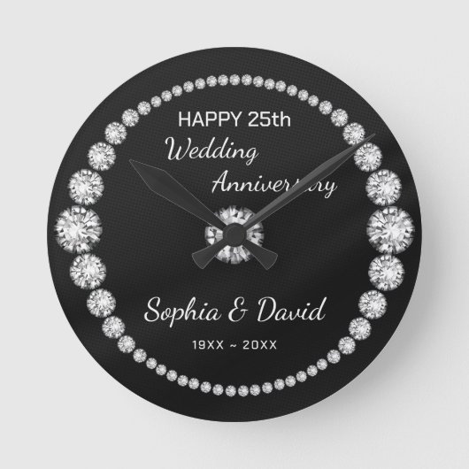 Silver Diamonds Look Runde Wanduhr (Vorderseite)