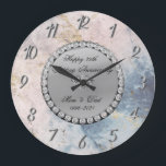 Silver  Diamonds Marble 25th Wedding Anniversary  Große Wanduhr<br><div class="desc">Elegant silver diamonds wedding anniversary clock.</div>