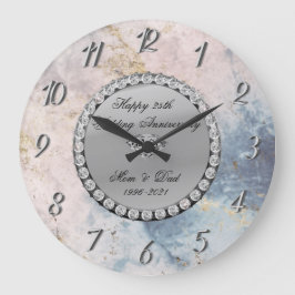 Silver Diamonds Marble 25th Wedding Anniversary Große Wanduhr