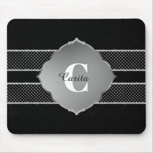 Silver Diamonds Monogram Mousepad