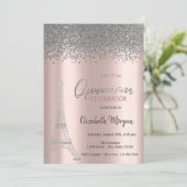 Silver Diamonds Rose Gold, Eiffelturm Quinceanera Einladung (Stehend Vorderseite)