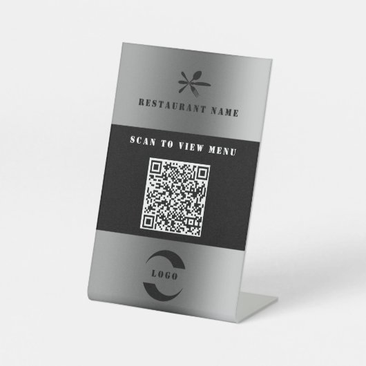 Silver Digital Menu QR Code Pedestzeichen Sockelschild (Vorderseite)