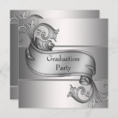 Silver Diploma Black Graduation Party Einladung (Vorne/Hinten)